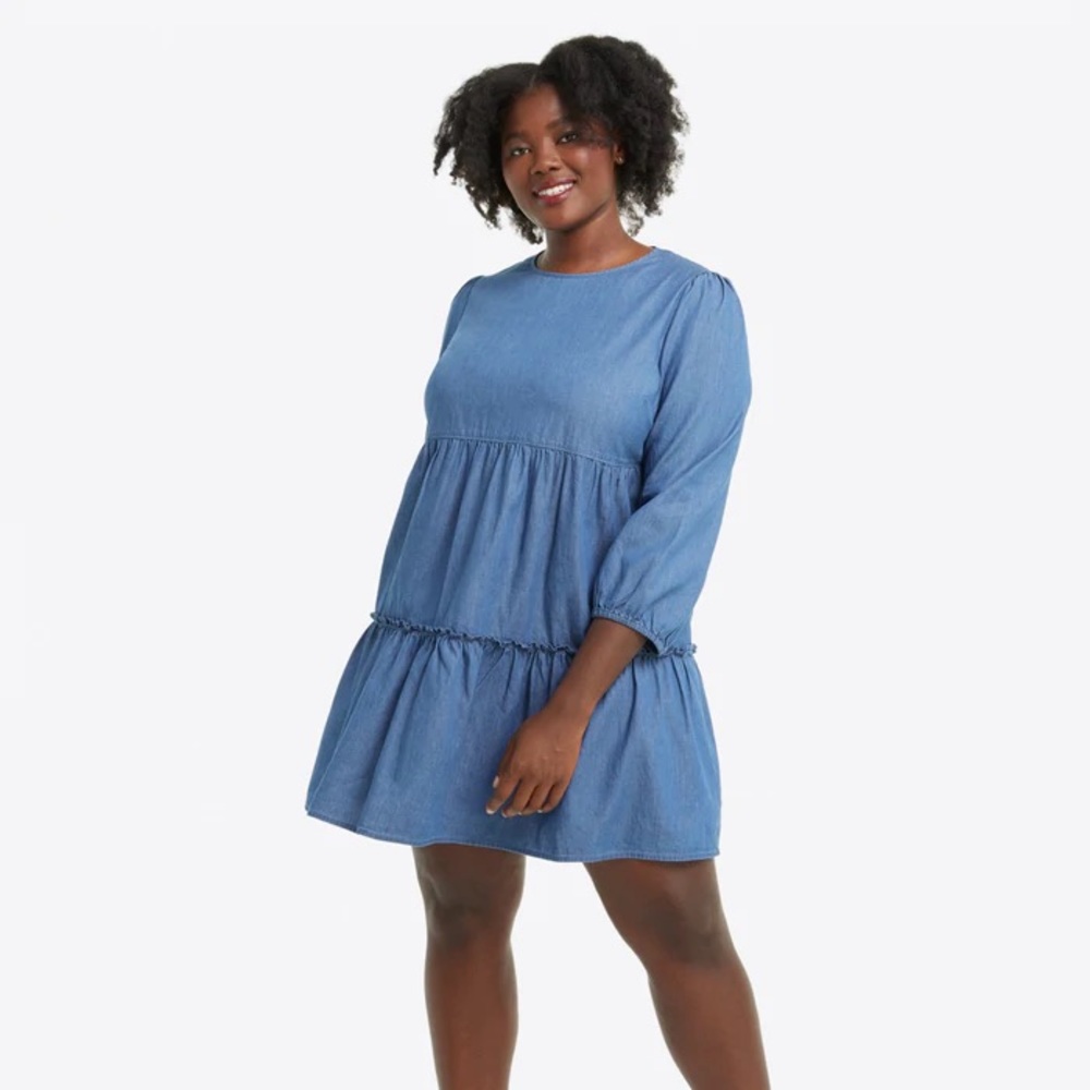 Draper James Tiered Trapeze Chambray Dress Size Large